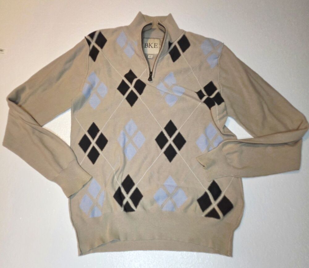 BKE Men's 1/4 Zip Pullover ARGYLE Sweater